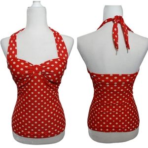 Downeast Swim Tankini Top Pok-a-dot Red Small